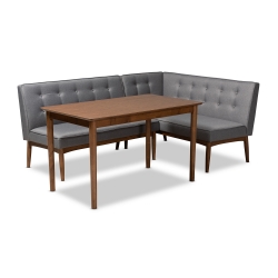 Baxton Studio Arvid Mid-Century Modern Gray Fabric Upholstered 3-Piece Wood Dining Nook Set